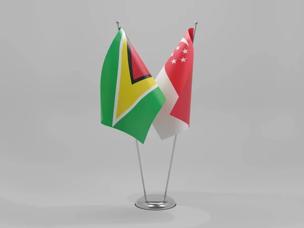 Σημαίες Συνεργασίας Σιγκαπούρης Γουιάνας Λευκό Φόντο Render — Φωτογραφία Αρχείου