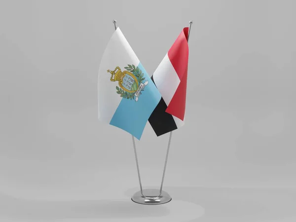 Yemen Banderas Cooperación San Marino Fondo Blanco Render — Foto de Stock