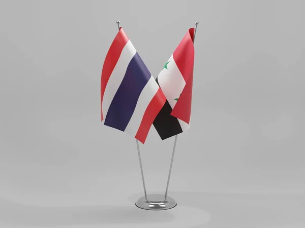 Siria Banderas Cooperación Tailandia Fondo Blanco Render — Foto de Stock