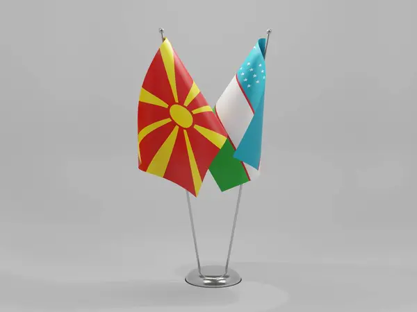 Uzbequistão Macedónia Bandeiras Cooperação Fundo Branco Render — Fotografia de Stock