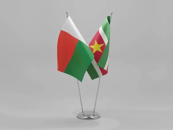 Suriname Madagaszkári Együttműködési Zászlók Fehér Háttér Render — Stock Fotó