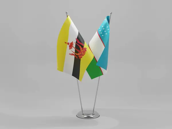 Uzbekistan Brunei Cooperation Flags White Background Render — стокове фото