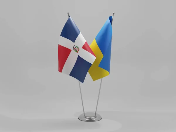ウクライナ ドミニカ共和国協力フラグ 白の背景 3Dレンダリング — ストック写真