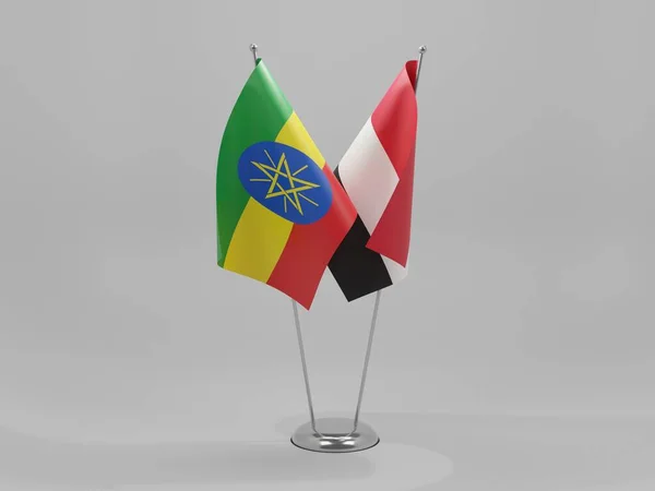 Σημαίες Συνεργασίας Υεμένης Αιθιοπίας Λευκό Φόντο Render — Φωτογραφία Αρχείου
