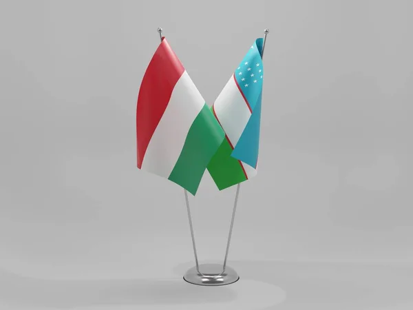 Usbekistan Ungarn Kooperationsflaggen Weißer Hintergrund Render — Stockfoto