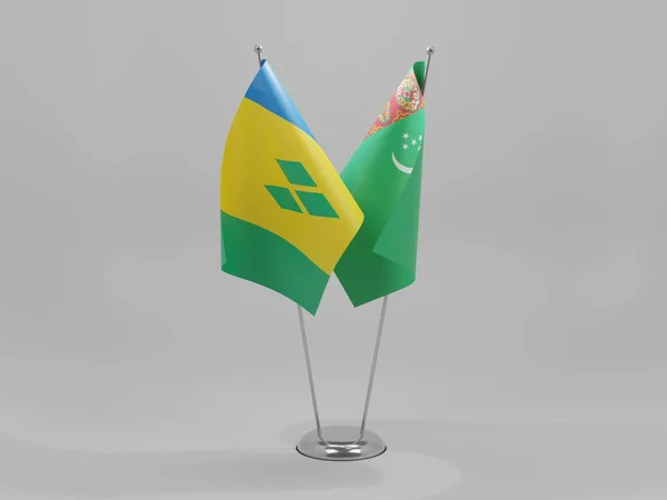 Turkmenistan Saint Vincent Grenadines Cooperation Flags White Background Render — Stock Photo, Image