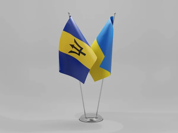 Ucrânia Bandeiras Cooperação Barbados Fundo Branco Render — Fotografia de Stock