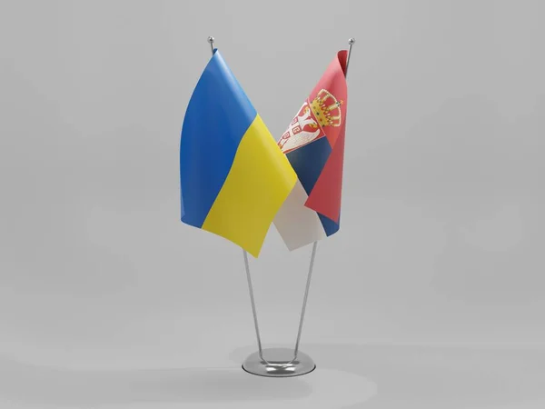 Сербія Україна Прапори Співробітництва Біле Тло Рендер — стокове фото
