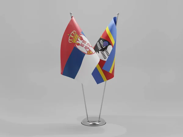 斯威士兰 塞尔维亚合作旗帜 白色背景 3D渲染 — 图库照片