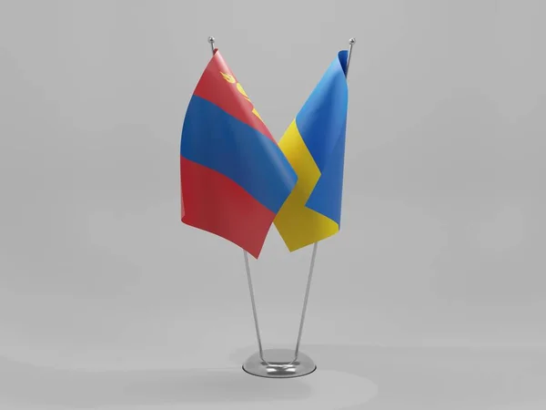 Ukraine Mongolia Cooperation Flags White Background Render — стокове фото