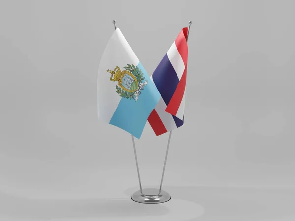 Thailand San Marino Samarbete Flaggor Vit Bakgrund Render — Stockfoto