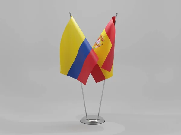 Španělsko Kolumbie Spolupráce Vlajky Bílé Pozadí Vykreslování — Stock fotografie