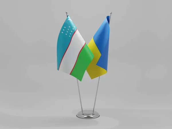 Ucraina Bandiere Cooperazione Uzbekistan Sfondo Bianco Render — Foto Stock