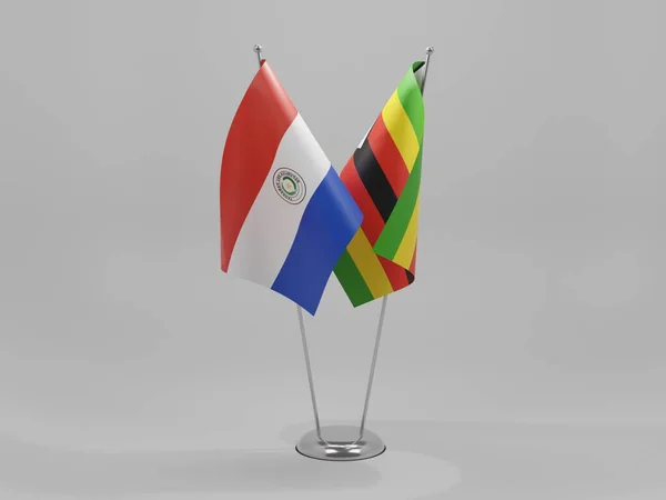 Zimbabué Bandeiras Cooperação Paraguai Fundo Branco Render — Fotografia de Stock