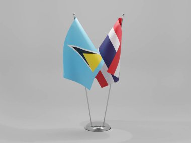 Tayland - Saint Lucia İşbirliği Bayrakları, Beyaz Arkaplan - 3D Render