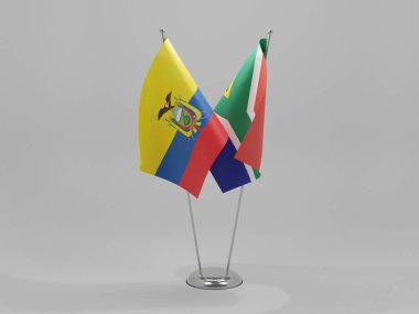 Güney Afrika - Ekvador İşbirliği Bayrakları, Beyaz Arkaplan - 3D Render