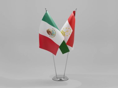Tacikistan - Meksika İşbirliği Bayrakları, Beyaz Arkaplan - 3D Render