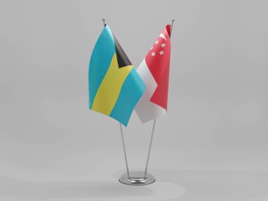 Singapur - Bahamalar İşbirliği Bayrakları, Beyaz Arkaplan - 3D Render