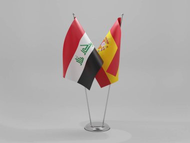 İspanya - Irak İşbirliği Bayrakları, Beyaz Arkaplan - 3D Yapılandırma