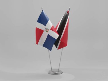 Trinidad ve Tobago - Dominik Cumhuriyeti İşbirliği Bayrakları, Beyaz Arkaplan - 3D Render