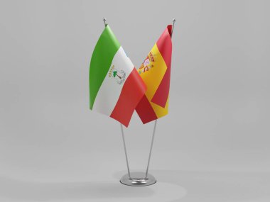 İspanya - Ekvator Ginesi İşbirliği Bayrakları, Beyaz Arkaplan - 3D Yapılandırma
