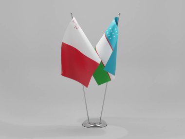 Özbekistan - Malta İşbirliği Bayrakları, Beyaz Arkaplan - 3B Render