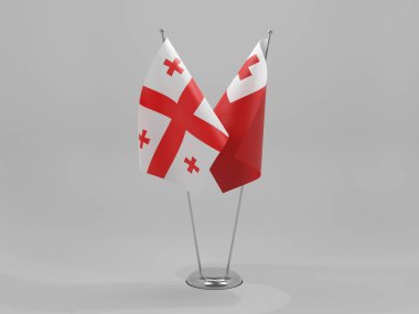 Tonga - Georgia İşbirliği Bayrakları, Beyaz Arkaplan - 3D Render