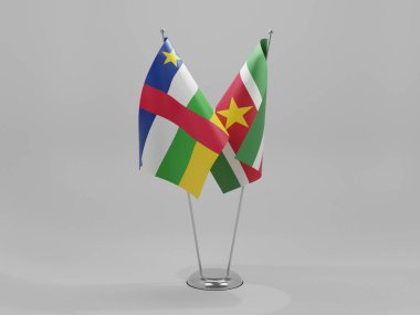 Surinam - Orta Afrika Cumhuriyeti İşbirliği Bayrakları, Beyaz Arkaplan - 3D Render