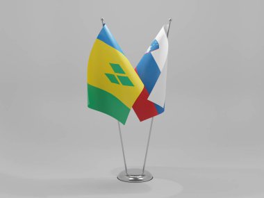 Slovenya - Saint Vincent ve Grenadines İşbirliği Bayrakları, Beyaz Arkaplan - 3D Yapılandırma