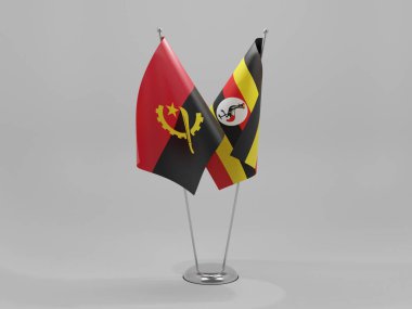 Uganda - Angola İşbirliği Bayrakları, Beyaz Arkaplan - 3D Render