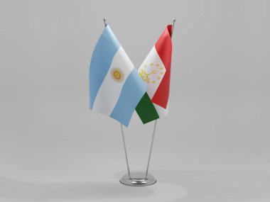 Tacikistan - Arjantin İşbirliği Bayrakları, Beyaz Arkaplan - 3D Render