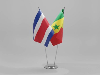 Senegal - Kosta Rika İşbirliği Bayrakları, Beyaz Arkaplan - 3D Render