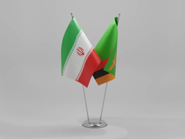 Zambiya - İran İşbirliği Bayrakları, Beyaz Arkaplan - 3B Yapılandırma