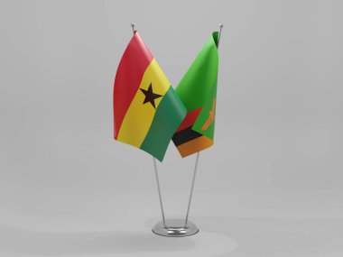 Zambiya - Gana İşbirliği Bayrakları, Beyaz Arkaplan - 3B Render