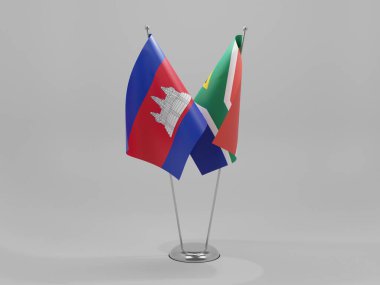 Güney Afrika - Kamboçya İşbirliği Bayrakları, Beyaz Arkaplan - 3D Render