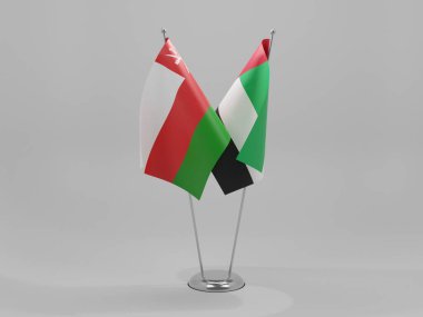 Birleşik Arap Emirlikleri - Umman İşbirliği Bayrakları, Beyaz Arkaplan - 3D Render