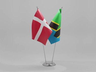 Tanzanya - Danimarka İşbirliği Bayrakları, Beyaz Arkaplan - 3D Render