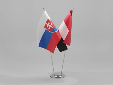 Yemen - Slovakya İşbirliği Bayrakları, Beyaz Arkaplan - 3D Render