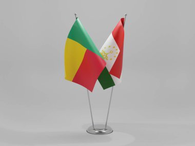 Tacikistan - Benin İşbirliği Bayrakları, Beyaz Arkaplan - 3D Render