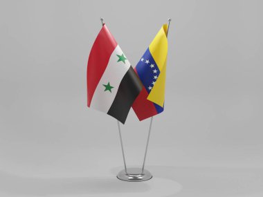Venezuela - Suriye İşbirliği Bayrakları, Beyaz Arkaplan - 3D Render
