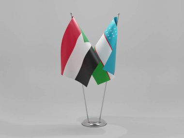 Özbekistan - Sudan İşbirliği Bayrakları, Beyaz Arkaplan - 3D Render