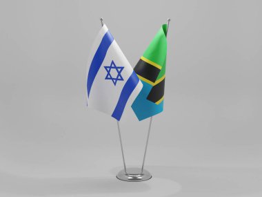 Tanzanya - İsrail İşbirliği Bayrakları, Beyaz Arkaplan - 3D Render