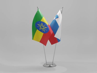 Slovenya - Etiyopya İşbirliği Bayrakları, Beyaz Arkaplan - 3B Render