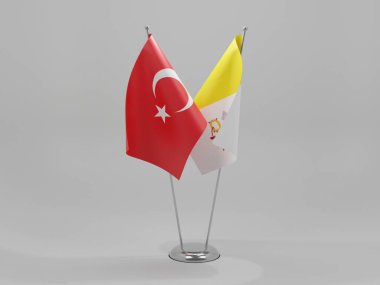Vatikan - Türkiye İşbirliği Bayrakları, Beyaz Arkaplan - 3D Yapılandırma