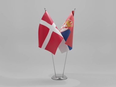 Sırbistan - Danimarka İşbirliği Bayrakları, Beyaz Arkaplan - 3D Hazırlama