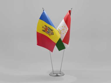 Tacikistan - Moldova İşbirliği Bayrakları, Beyaz Arkaplan - 3D Render