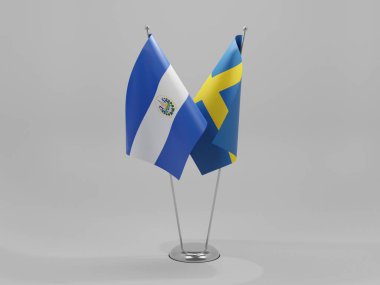 İsveç - El Salvador İşbirliği Bayrakları, Beyaz Arkaplan - 3D Render