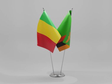 Zambiya - Mali İşbirliği Bayrakları, Beyaz Arkaplan - 3D Render