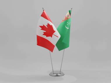 Türkmenistan - Kanada İşbirliği Bayrakları, Beyaz Arkaplan - 3D Render