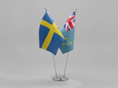 Tuvalu - İsveç İşbirliği Bayrakları, Beyaz Arkaplan - 3D Yapılandırma